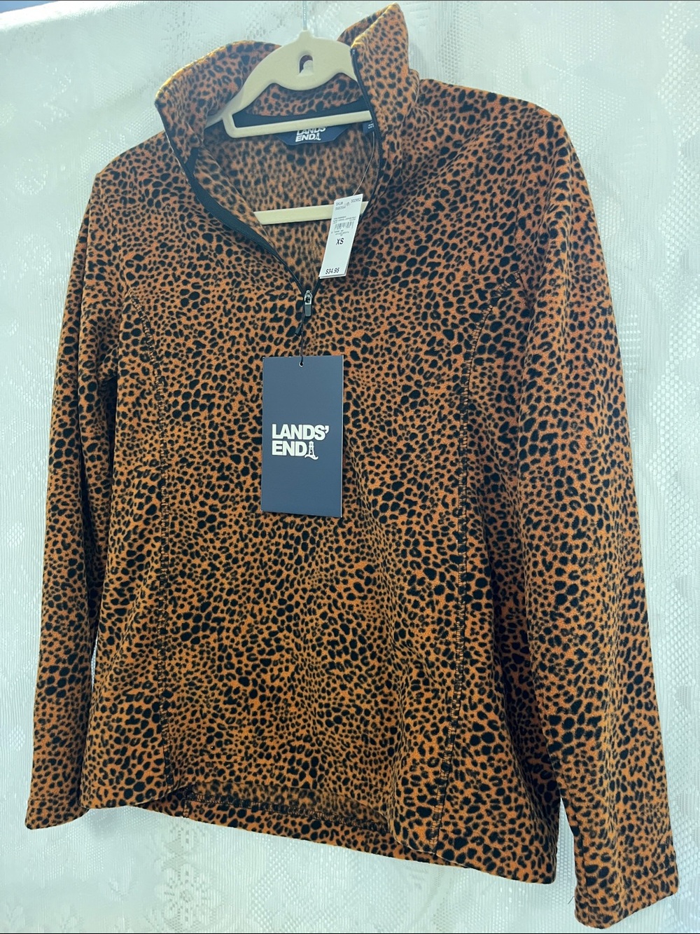 Lands' End Women's Leopard Quarter-Zip Pullover in Rust and Black NWT XS